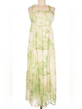 Line & Dot Green Tie-Dye Tiered Maxi